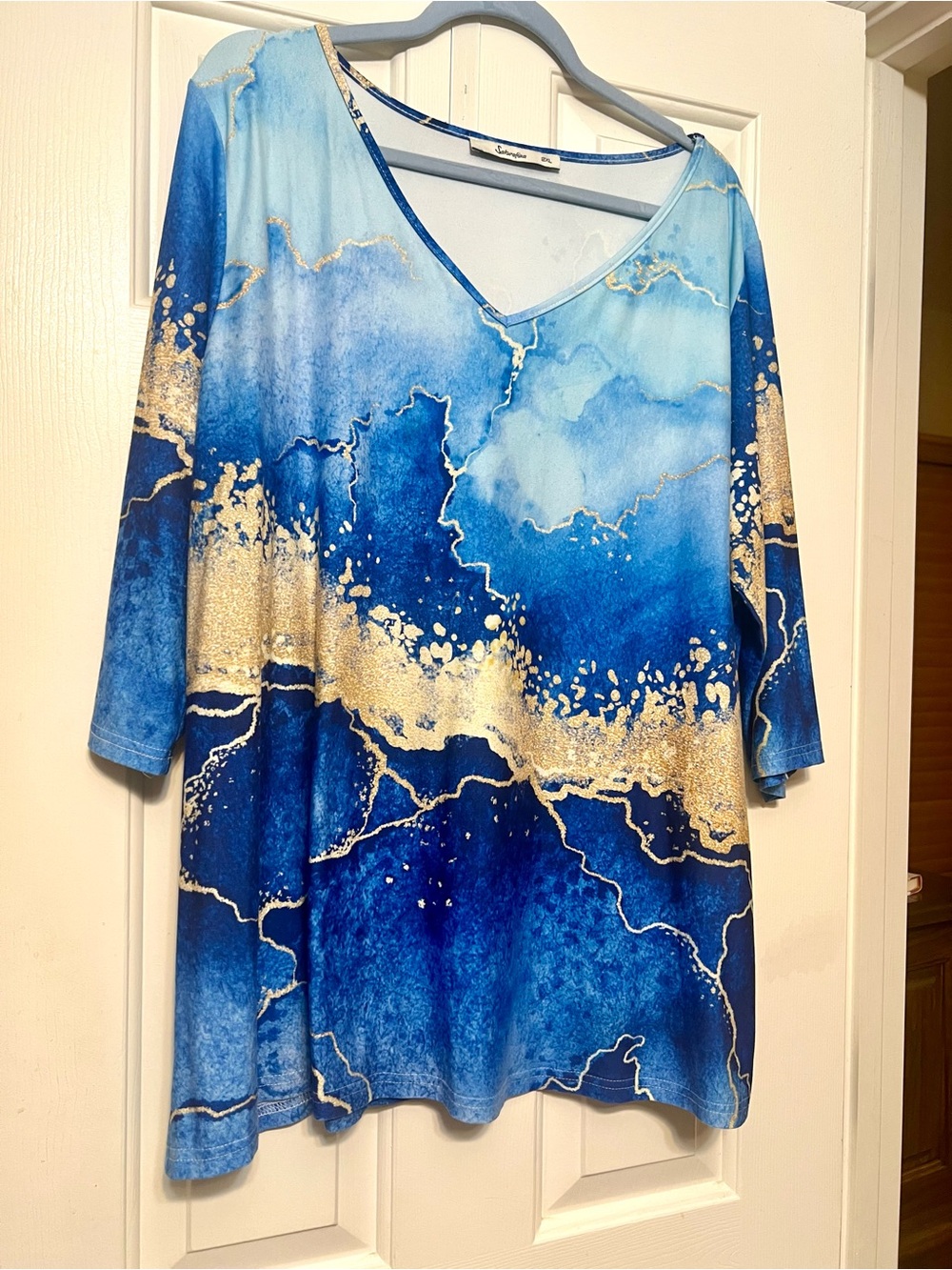 Sakura Blue & Gold Watercolor V-Neck Tunic